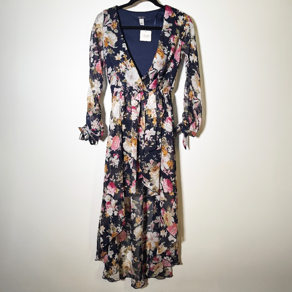 UK2LA - Navy Floral Chiffon Midi Dress Light & Flowing Size XS (2-4) - NWT